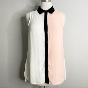 SUZY SHIER Colorblock Sleeveless Button Down Shirt